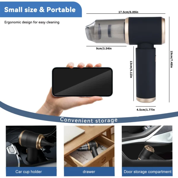 Mini Car Vacuum Cleaner Charging High Power Handheld Cordless Vacuum Cleaner and Air Duster Keyboard Duster for Home Office Pet