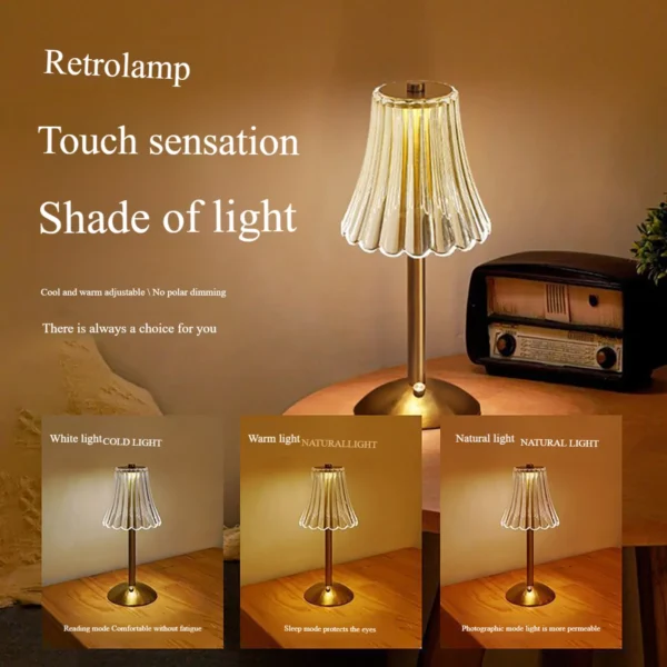 Table lamp bedroom, bedside lamp light luxury diamond crystal lamp high-end atmosphere lamp charging touch small night lamp