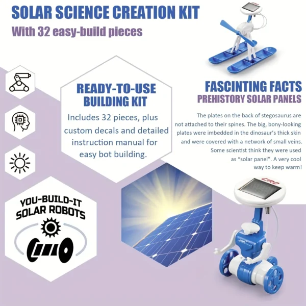 6-in-1 Solar Science Kit, Powered by Sunlight, Can Be Assembled into Various Shapes, Suitable for Boys and Girls, for Indoor and Outdoor Play