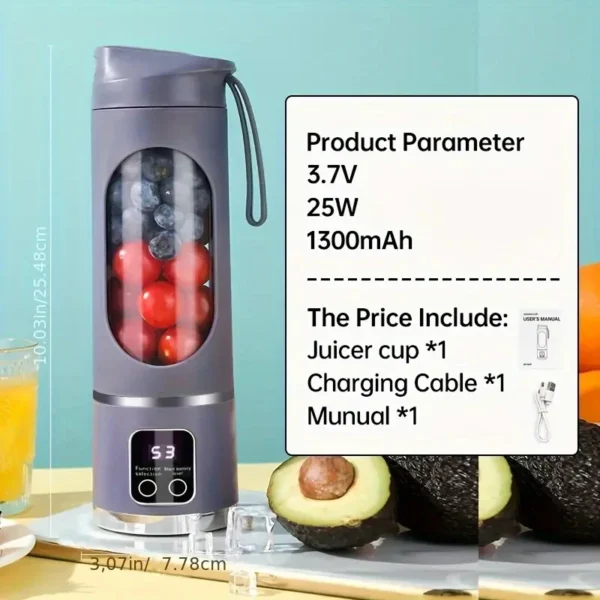 Portable juicer, handheld blender, USB charging juice maker, suitable for making smoothies, milkshakes, and fruit juices