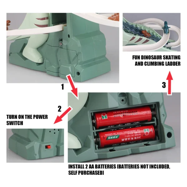 Dinosaur climbing slide music toy with 3 dinosaurs, puzzle fun electric slide toy car.