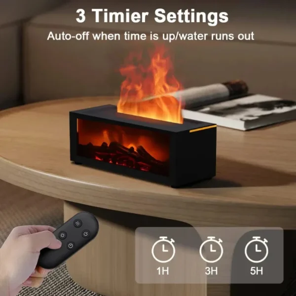Flame Mist: 3D Fire Effect Aroma Diffuser & Humidifier with Remote – Ultra-Quiet Cool Mist, Auto Shut-Off & Essential Oil Compatible for Home & Office